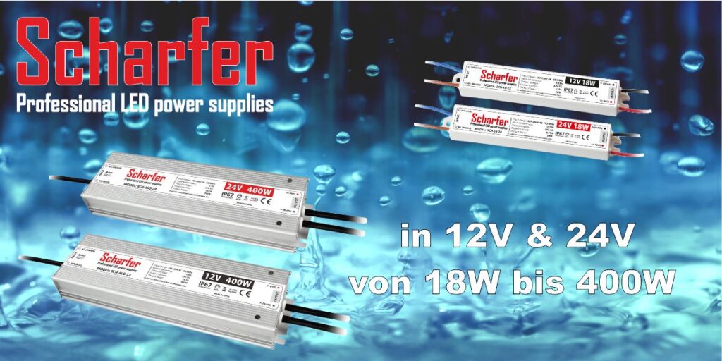 Scharfer LED Trafos IP67 wasserdicht für innen & außen in 12V & 24V von 18W bis 400W